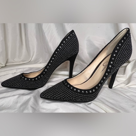 NWOB Jessica Simpson Black Faux Suede Pumps with Silver Studs - Picture 2 of 5